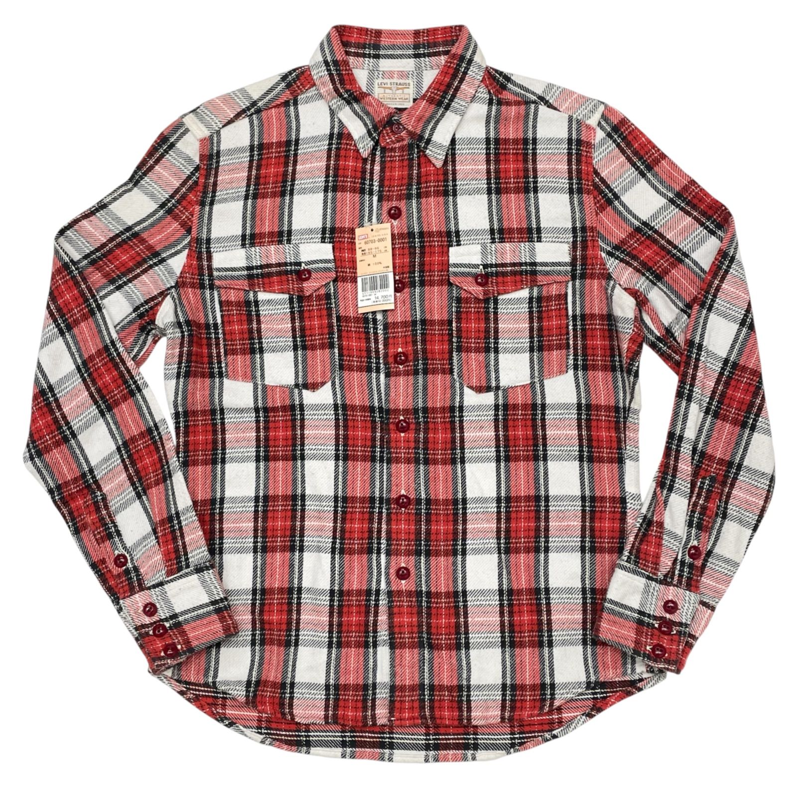 未使用品 赤 Mサイズ LEVI'S VINTAGE CLOTHING LVC 60703-0001 リーバイス ビンテージクロージング ロングホーン コットンチェックネルシャツ