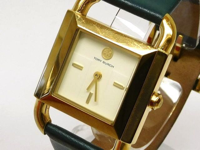 Tory Burch トリーバーチ TBW7203 ■ クォーツ 腕時計 レディース スクエア ウォッチ ゴールド×グリーン □8E