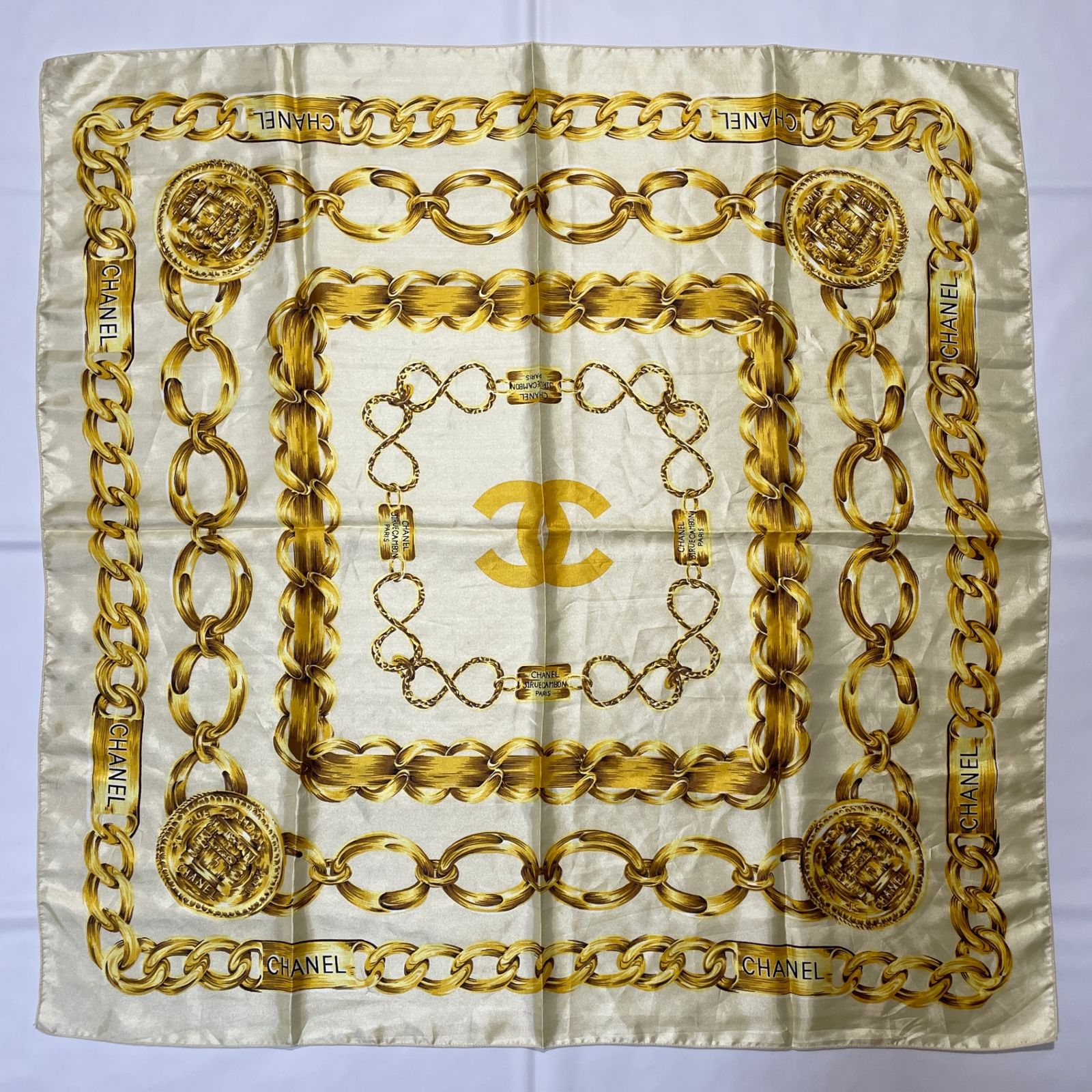 2605-35｜美品｜シャネル スカーフ シルク アイボリー