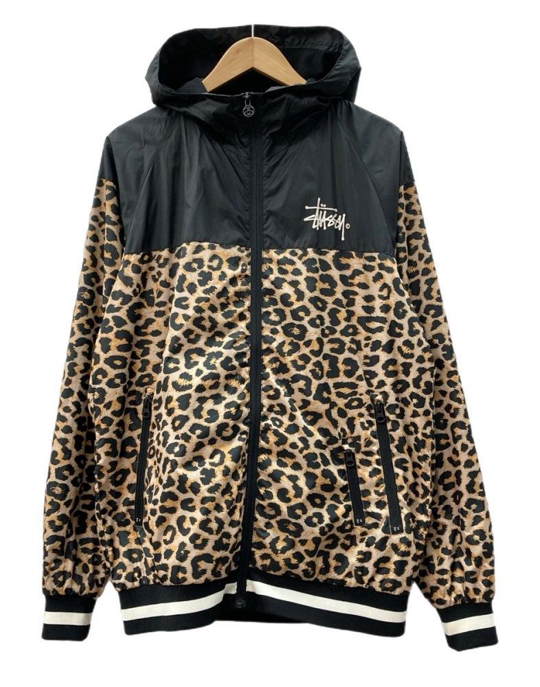 ステューシー STUSSY Leopard Hooded Jacket レオパード フーディー ジャケット ジップアップ マウンテン 切替 黒 ジャケット ロゴ ブラック Mサイズ 104MT-3293