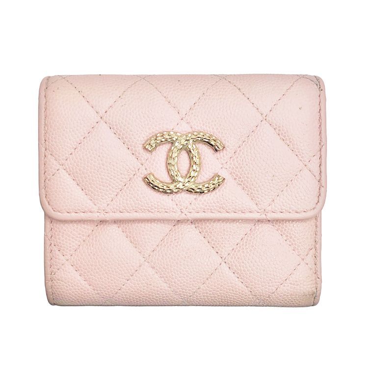 CHANEL シャネル マトラッセ スモールウォレット フラップ AP4319 キャビアスキン 財布 ココマーク ピンク ゴールド金具 レディース
