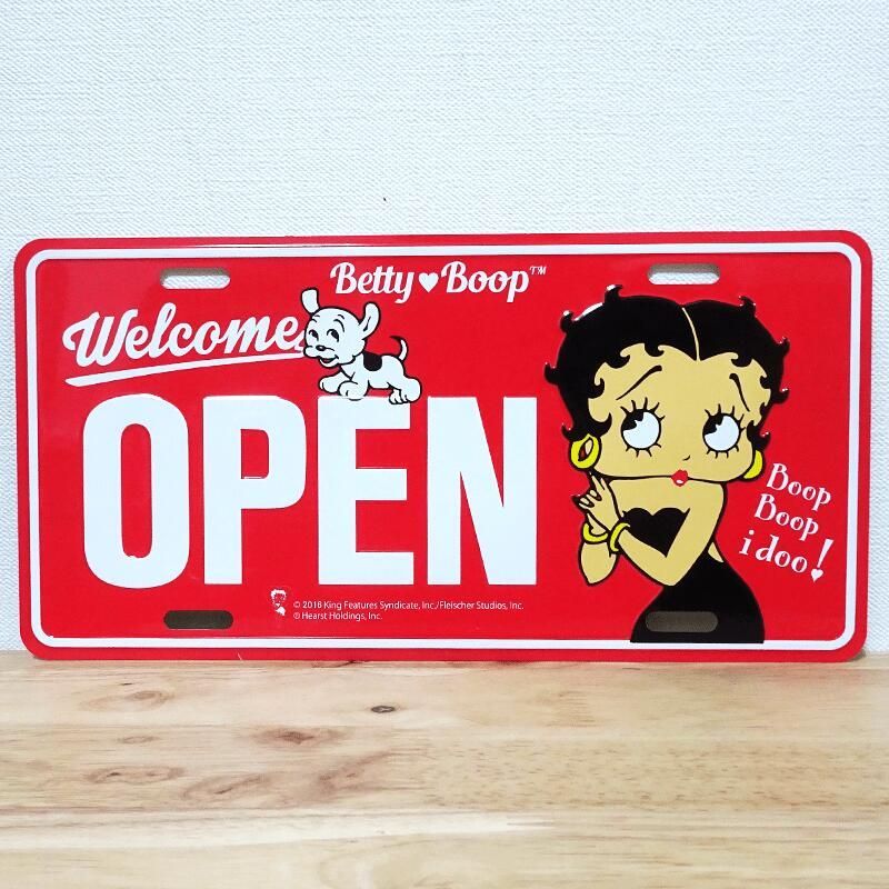 Betty Boop 오픈 레드 커머셜 플레이트 앤티크 OPEN 귀여운 베티 부프 차고 귀여운 벽 장식 아메리칸 레드 패션 잡화 인테리어 디스플레이 카페 스토어 바 레스토랑
