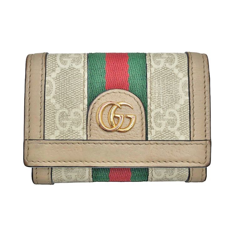 GUCCI グッチ オフディア コンパクトウォレット 735099 ベージュ 三つ折り財布 GGスプリームキャンバス レザー レディース ゴールド金具