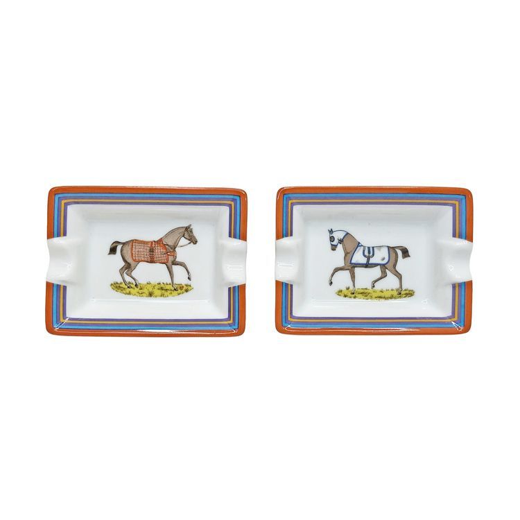 【未使用品】 HERMES エルメス ミニ アッシュトレイ ×2 セット 陶器 灰皿 ミニプレート マルチカラー 2つ