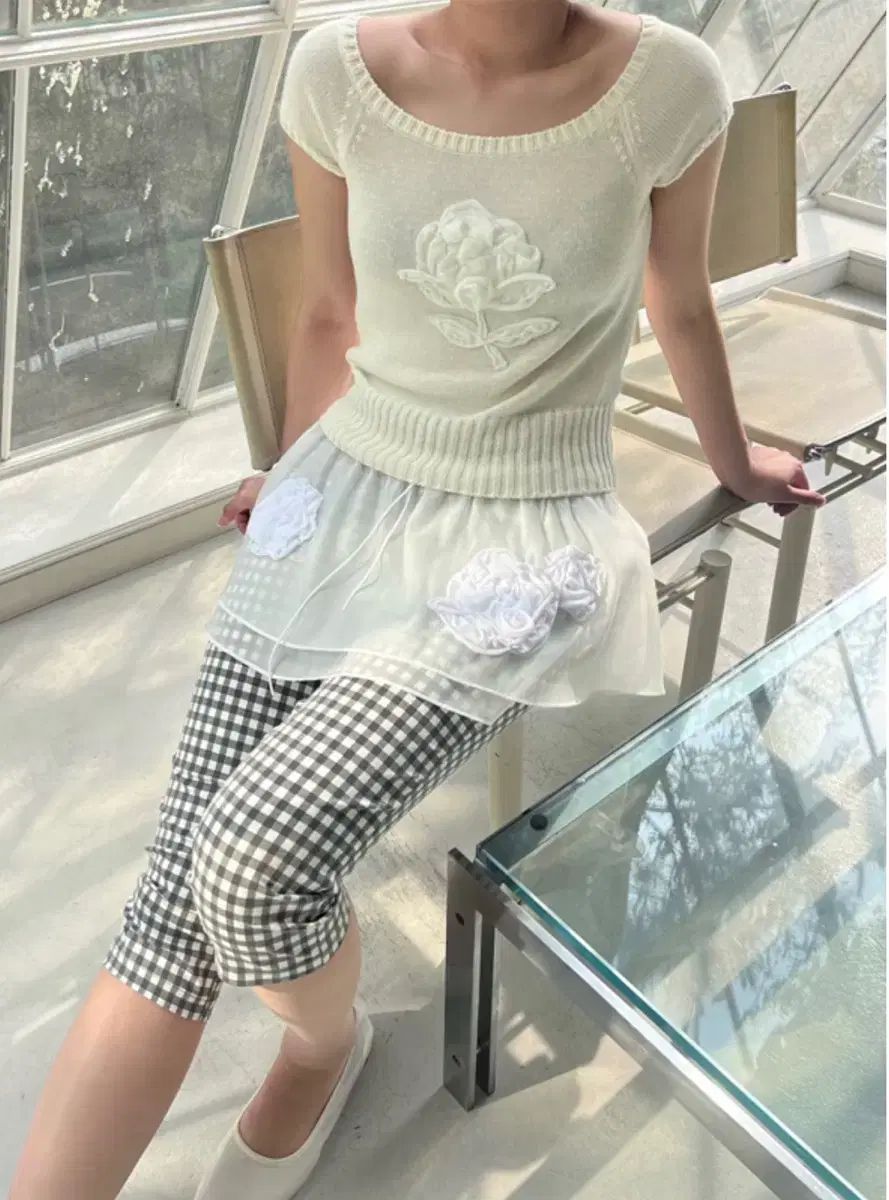 シヌーン SINOON Flower Sheer Layered Skirt