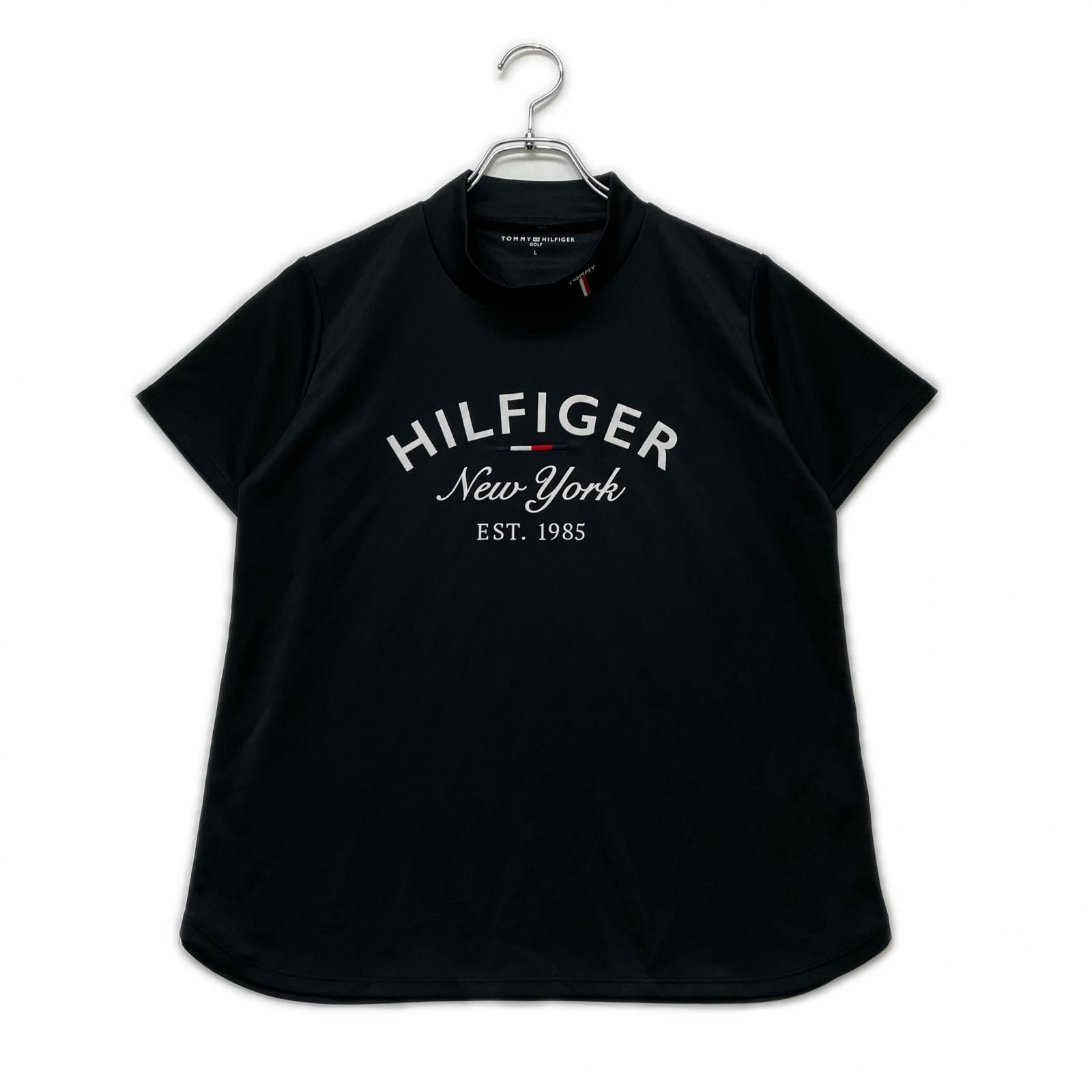 未使用品 レディース トミーヒルフィガーゴルフ TOMMY HILFIGER GOLF 半袖シャツ L 黒 ストレッチ 撥水 吸水速乾 UPF15 防風 抗菌防臭