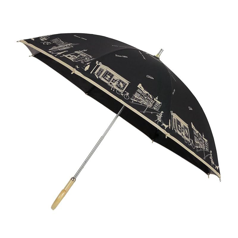 【新品】 ムーンバット 長傘 日傘 折りたたみ傘 晴雨兼用 一級遮光 遮熱 UV 街並み 22-125-11948-06 ブラック