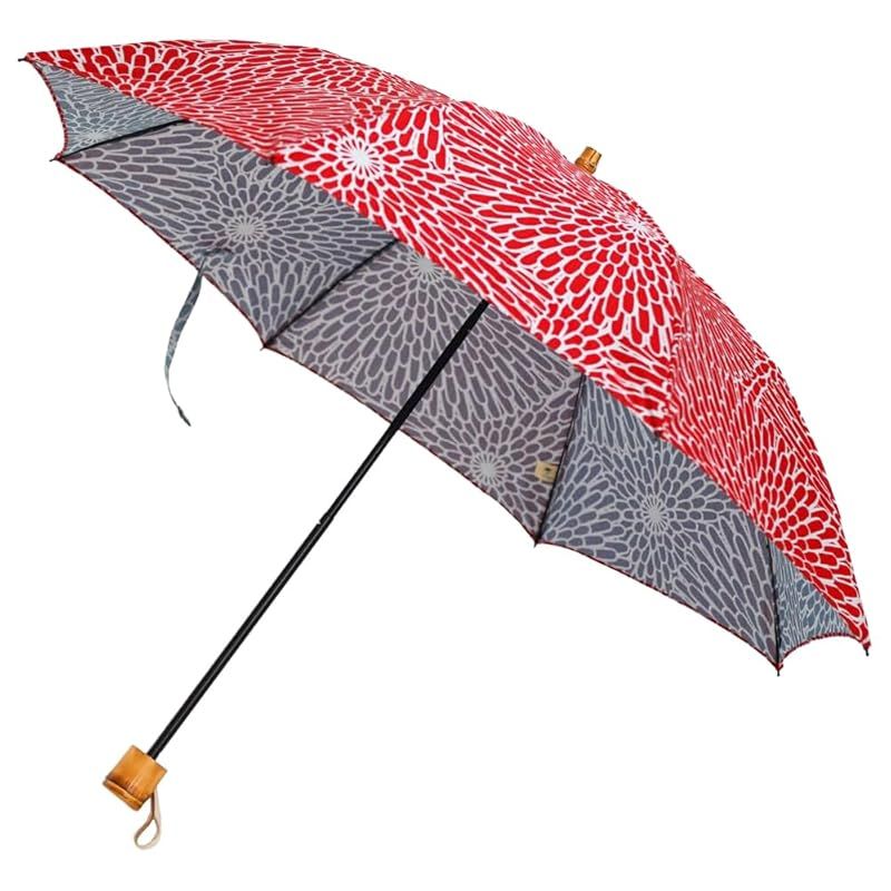 【新品】 日本製 伊砂文様 折傘 50cm 晴雨兼用 レディース 2段折りたたみ傘 風呂敷 和柄 UVカット 小宮商店 (菊)