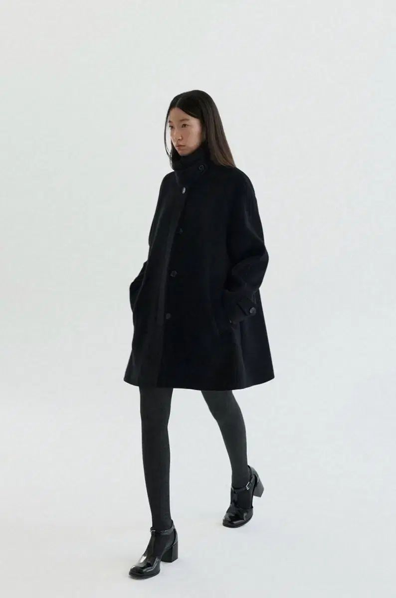 スプリングハーフバルマカーン ウール カシミア コート ブラック