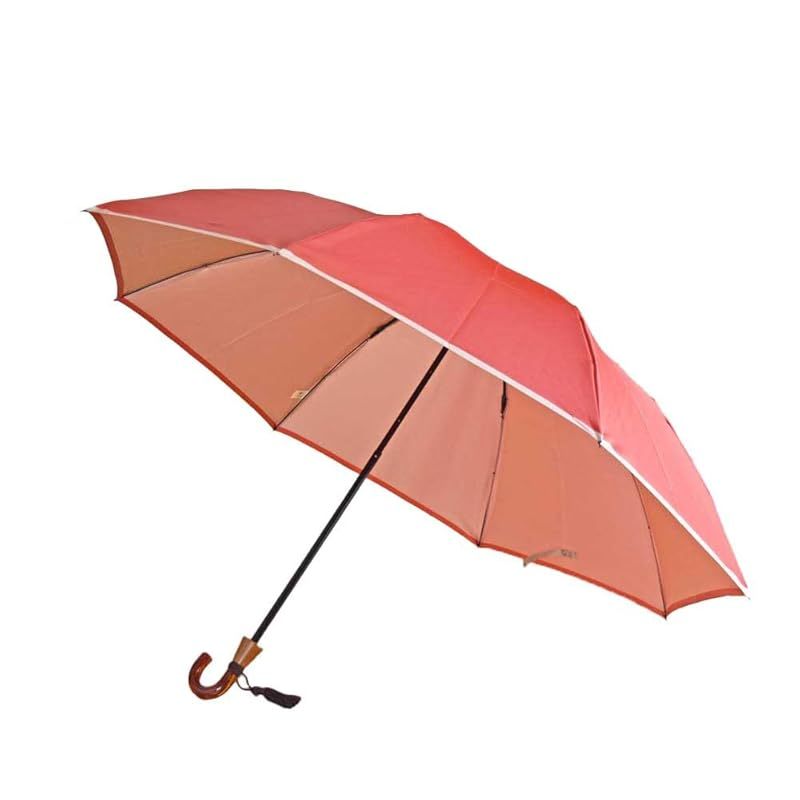 【新品】 日本製 かさね 折り 55ｃｍ 甲州織両面 無地 雨晴兼用 べっ甲風手元 ２段折りたたみ傘 小宮商店 (コーラルレッドＸアイボリ)