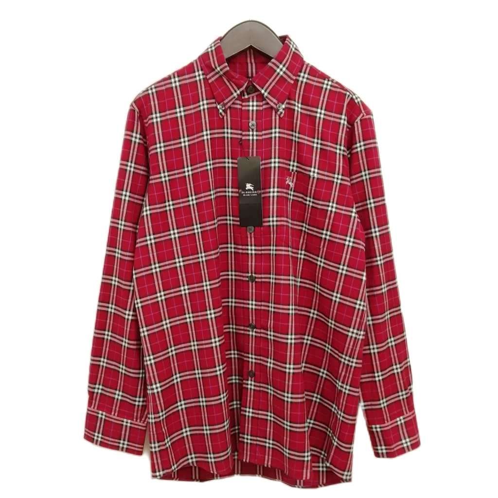 バーバリーブラックレーベル BURBERRY BLACK LABEL ノバチェック コットン ネル シャツ ボタンダウン 2 レッド系