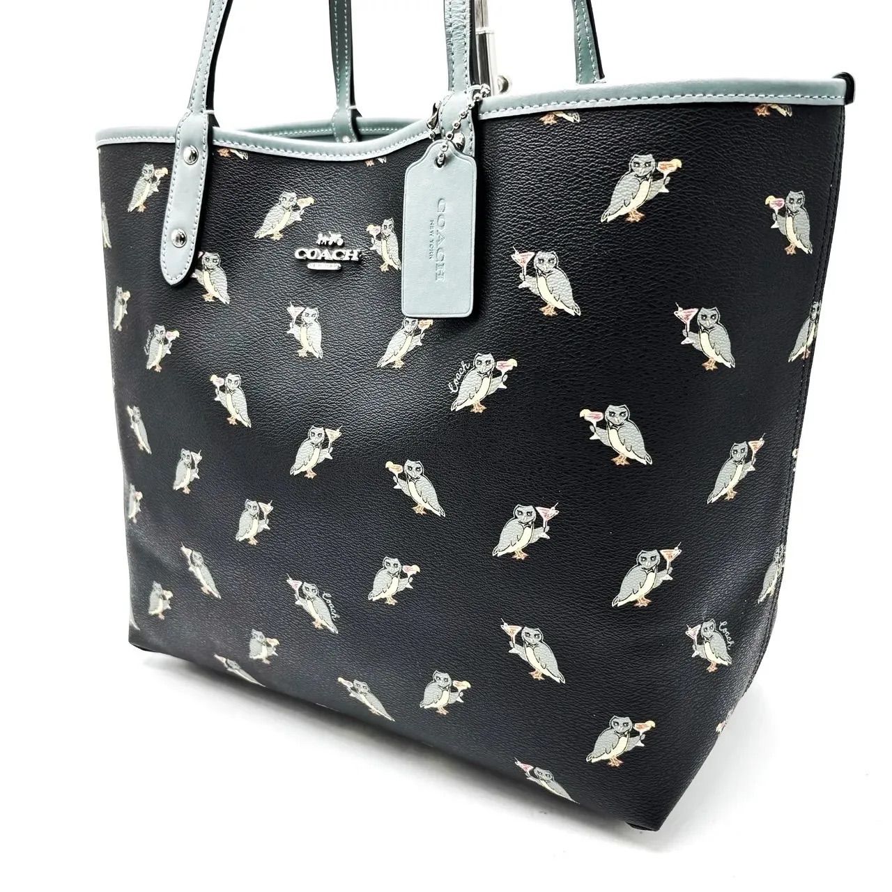 【良品】coach all-over print totebag hand pvc navy y2k A4 ladies コーチ 総柄 トートバッグ