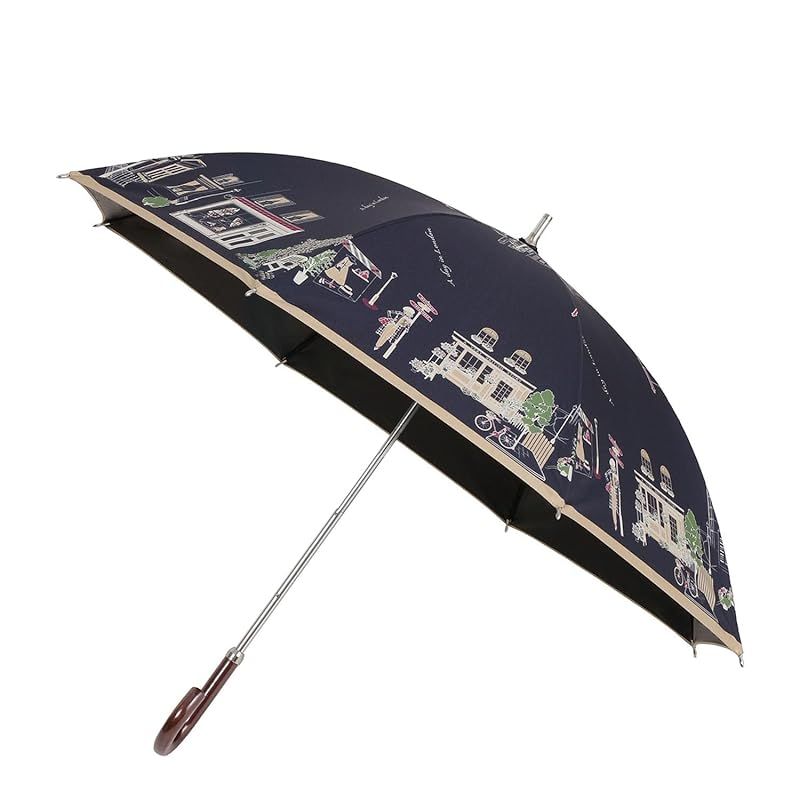 【新品】 ムーンバット 長傘 日傘 折りたたみ傘 晴雨兼用 一級遮光 遮熱 UV 街並み 22-125-11949-06 ブルー