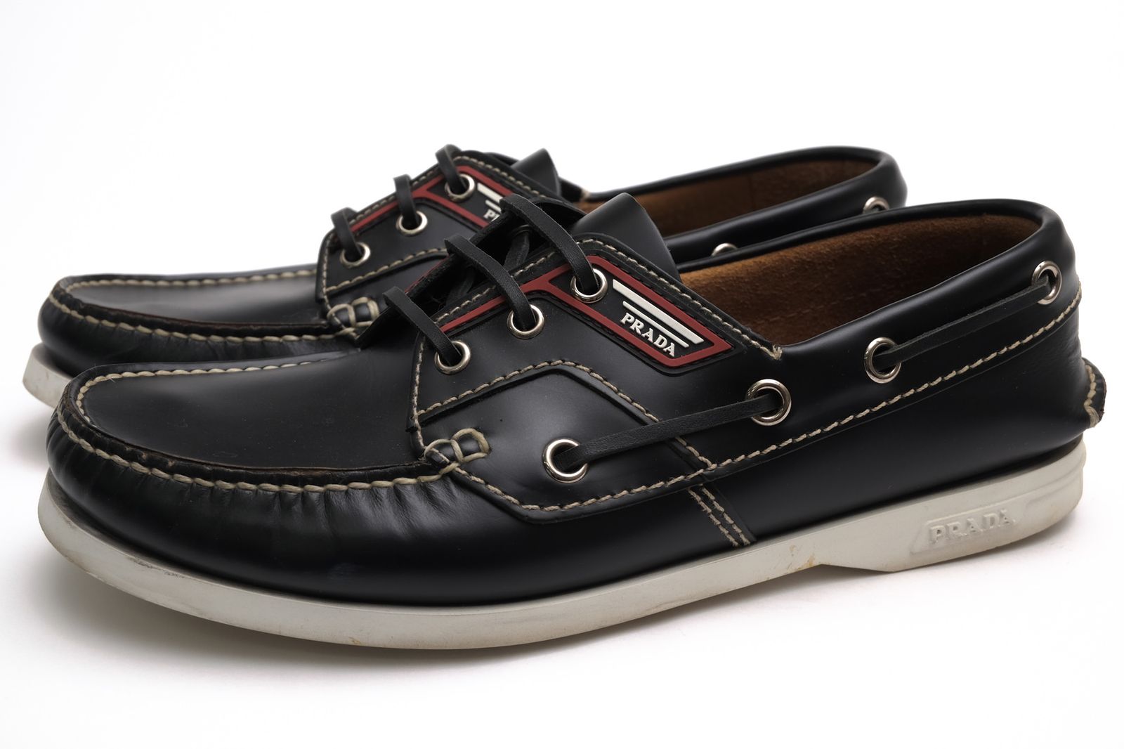 プラダ／PRADA シューズ デッキシューズ 靴 メンズ 男性 男性用 レザー 革 本革 ブラック 黒 2EG269 SPAZZOLATO サイドPRADAロゴパッチ