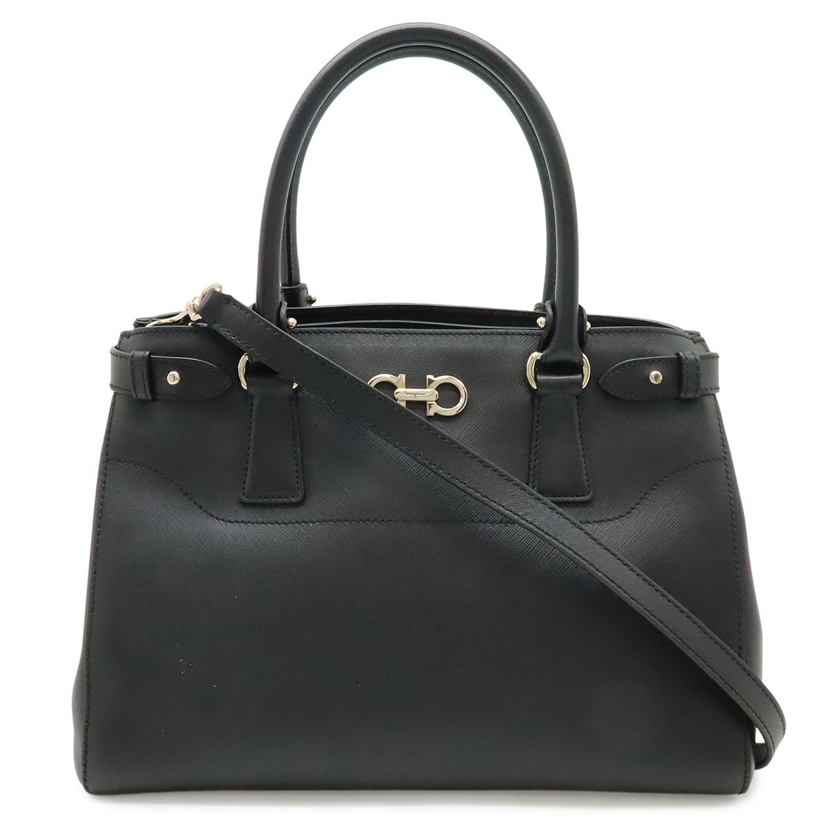 Salvatore Ferragamo サルヴァトーレ フェラガモ ガンチーニ ハンドバッグ 2WAY ショルダーバッグ レザー ブラック 黒 シルバー金具 GG-21D940