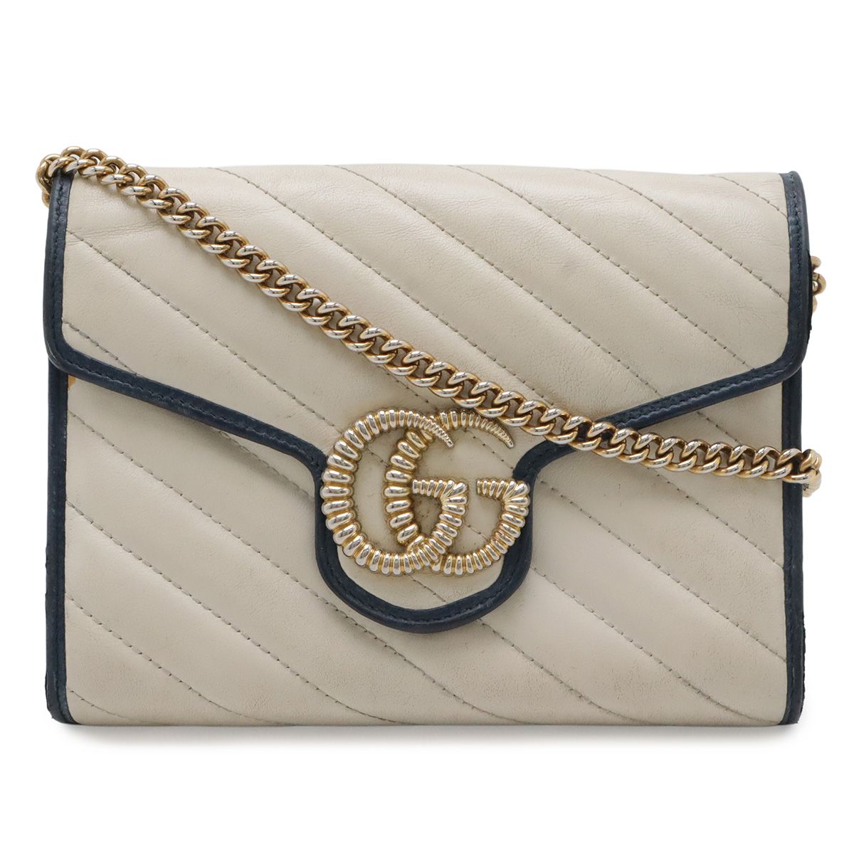 GUCCI グッチ GGマーモント チェーンウォレット ショルダーバッグ ポシェット 2WAY クラッチバッグ キルティング レザー アイボリー 白 573807
