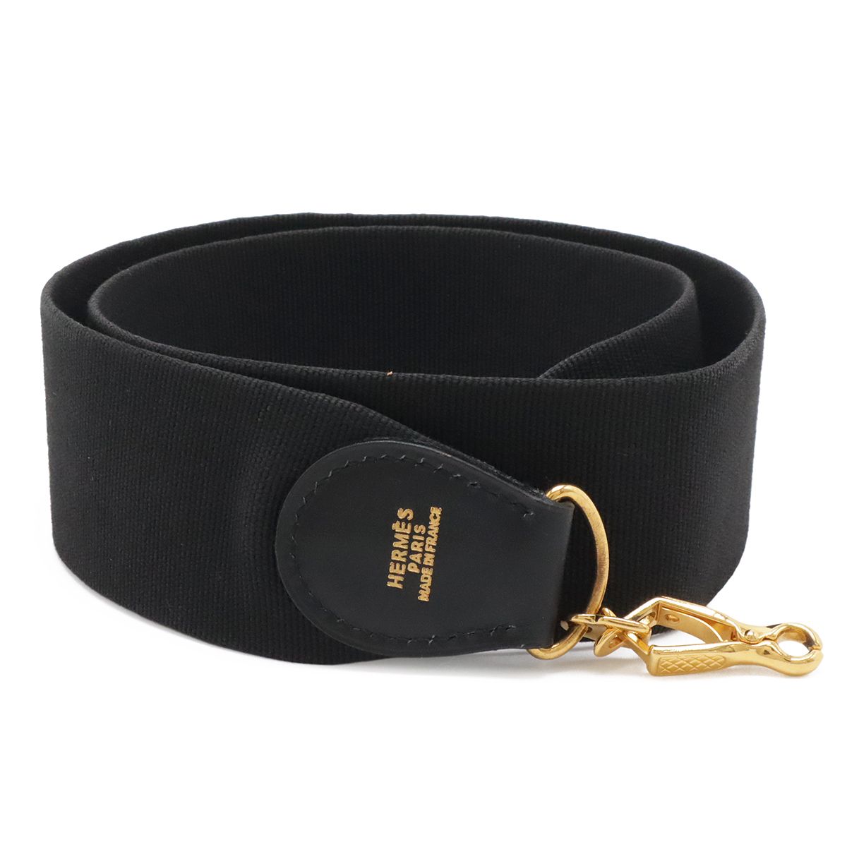 HERMES エルメス エヴリン エブリン用 ショルダーストラップ ストラップのみ キャンバス レザー ブラック 黒 ゴールド金具