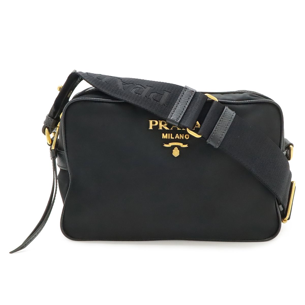 PRADA プラダ ショルダーバッグ ポシェット 斜め掛け 2WAY ポーチ クラッチバッグ ナイロン レザー NERO ブラック 黒 アウトレット品 1BH089