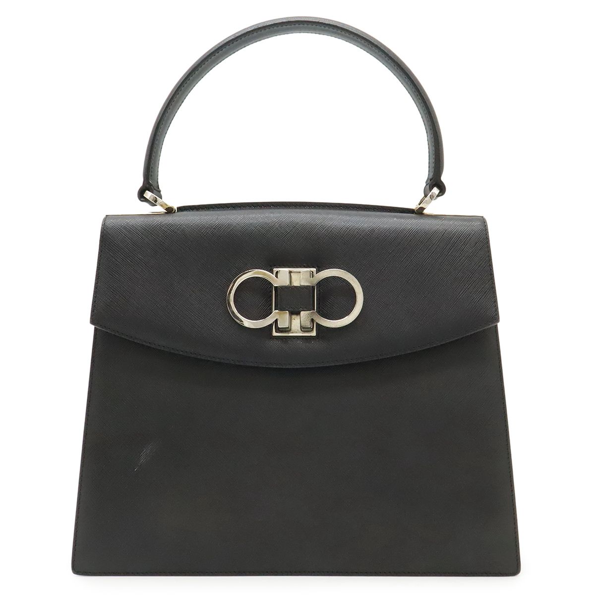 Salvatore Ferragamo サルヴァトーレ フェラガモ ガンチーニ ハンドバッグ レザー ブラック 黒 シルバー金具 E021-4829