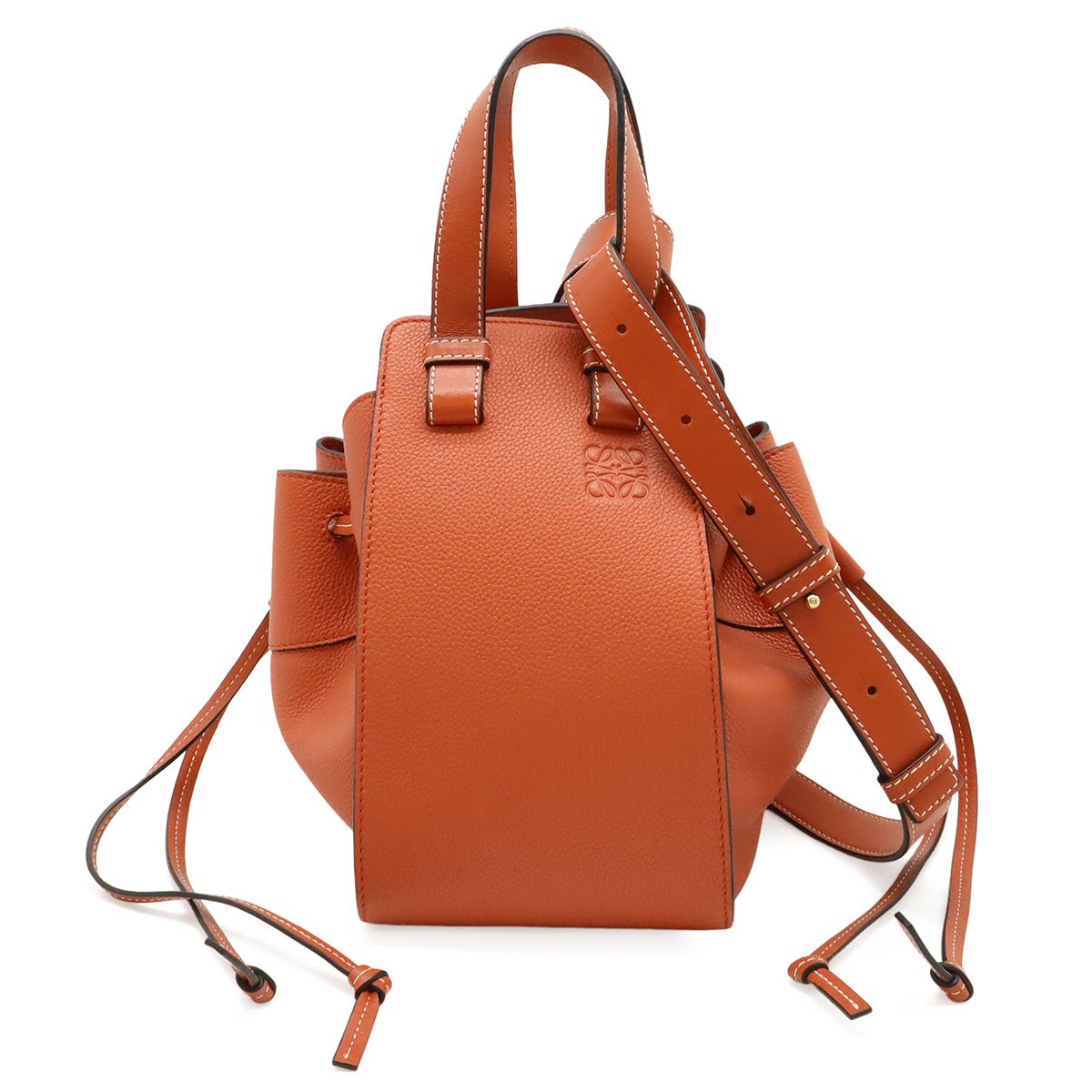 LOEWE ロエベ ハンモック ドローストリングバッグ スモール ハンドバッグ ショルダーバッグ レザー オレンジ シルバー金具