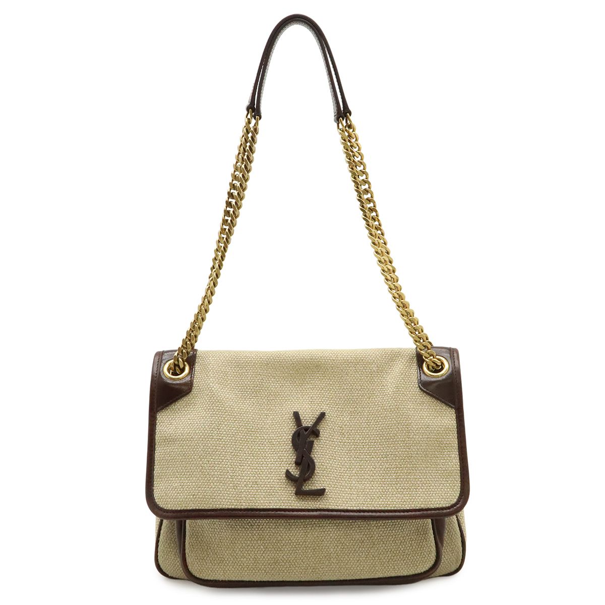 SAINT LAURENT PARIS サン ローラン パリ YSL イブサンローラン NIKI ニキ ミディアム チェーンショルダーバッグ リネンキャンバス ベージュ 633150