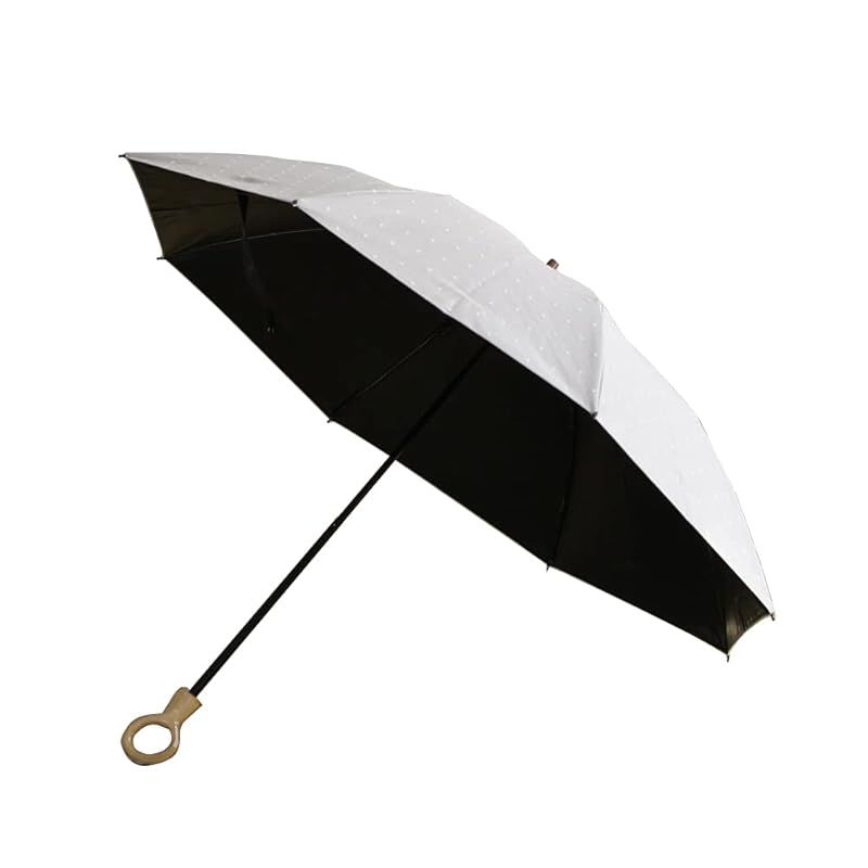【新品】 日本製 晴雨兼用 折りたたみ傘 1級遮光 2段折り 遮光率99.99％ 小宮商店 フリンジドットシェード (グレー)