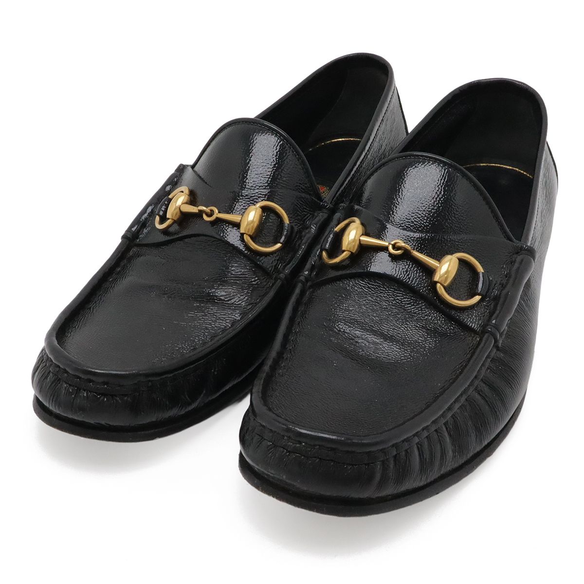 GUCCI グッチ ホースビット ローファー ビットローファー スリッポン 革靴 エナメル パテントレザー ブラック 黒 ゴールド金具 #7 1/2 約26.5cm