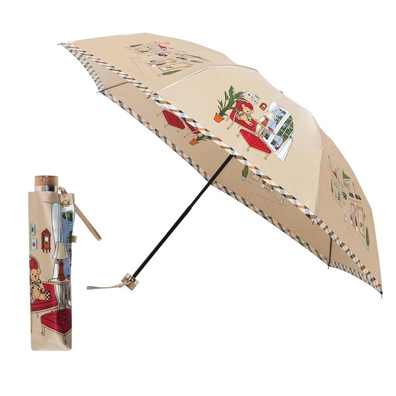 【新品】 ムーンバット 【ダックス】 雨傘 折りたたみ傘 レディース ブランド 丈夫 通勤 通学ベア サテンプリント21-125-11275-02 ベージュ
