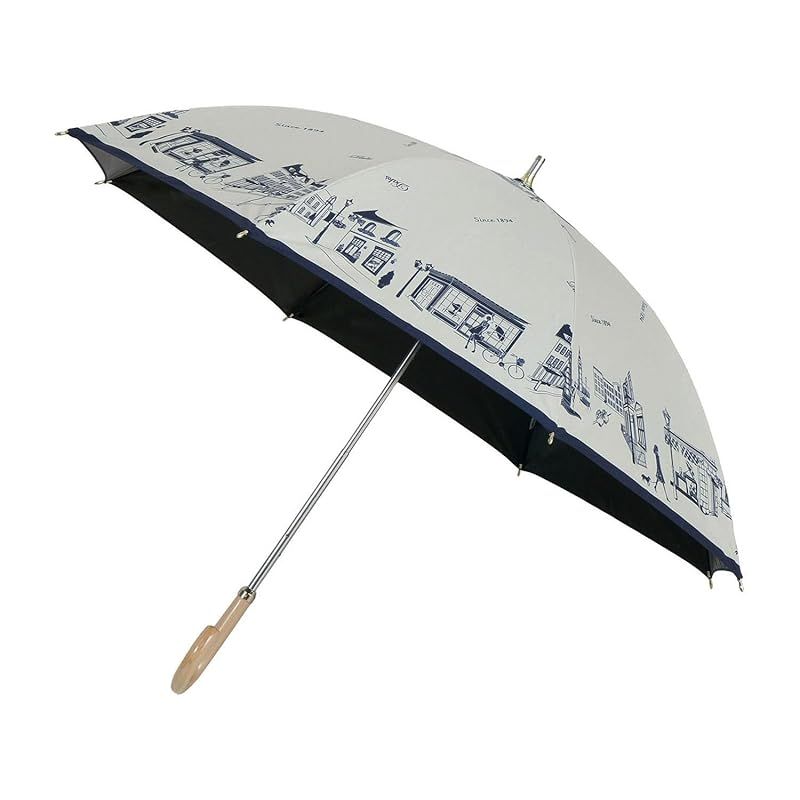 【新品】 ムーンバット 日傘 日本製 折りたたみ傘 晴雨兼用 一級遮光 遮熱 UV 街並み 22-125-11948-06 ホワイト