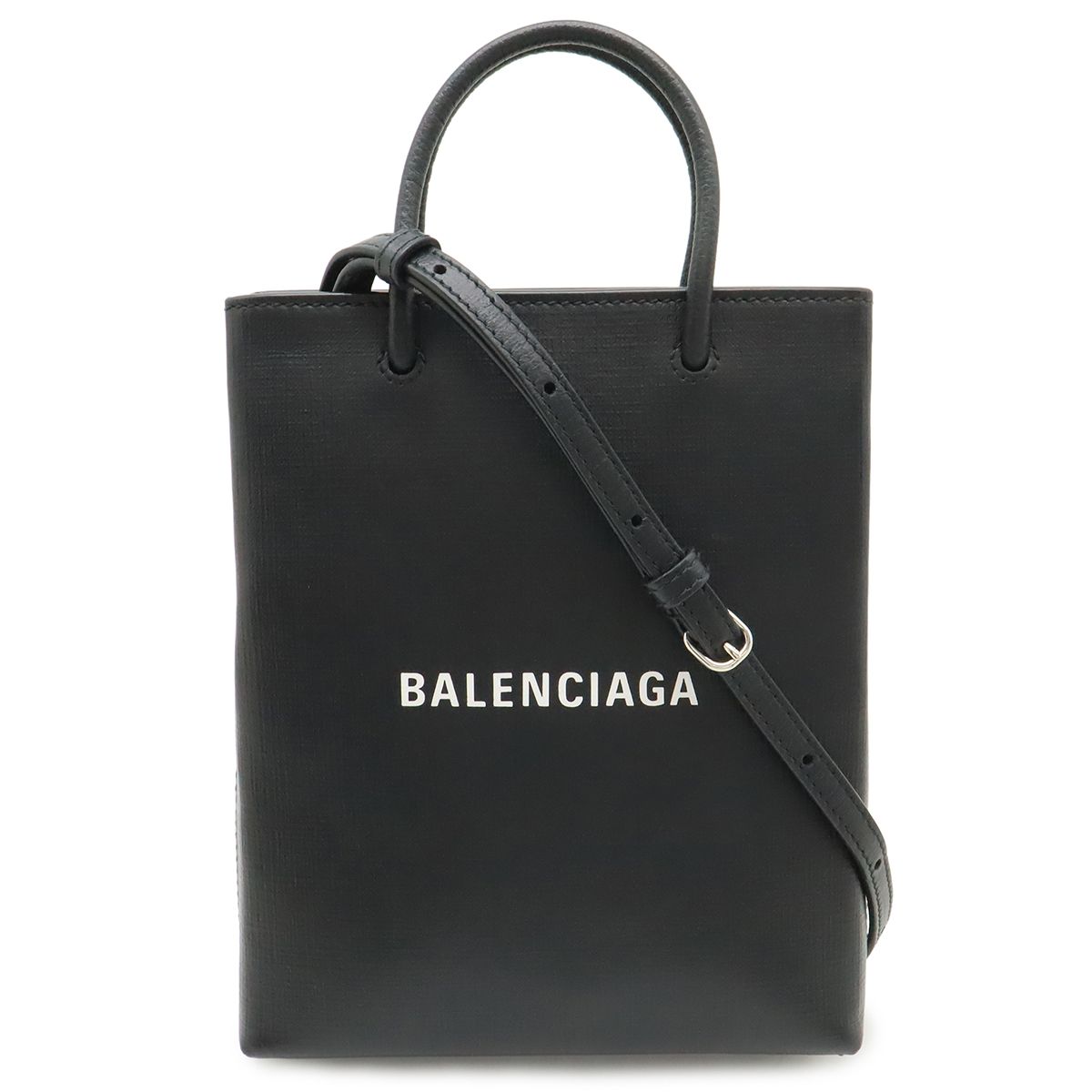 BALENCIAGA バレンシアガ ショッピングトートXXS ロゴ トートバッグ ミニトート 2WAY ショルダーバッグ レザー ブラック 黒 ホワイト 白 757776