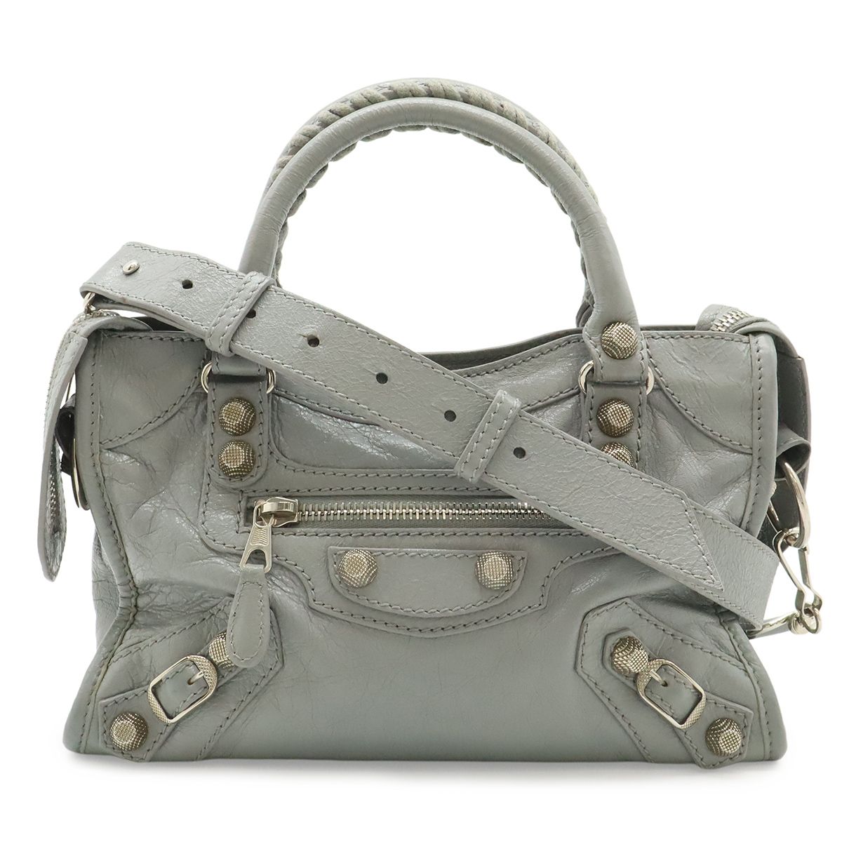 BALENCIAGA バレンシアガ ミニ シティ ハンドバッグ ミニバッグ 2WAY ショルダーバッグ 斜め掛け レザー グレー シルバー金具 519938