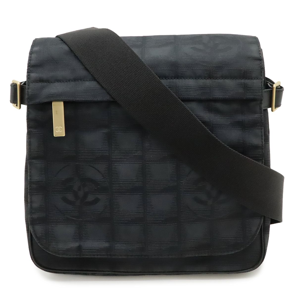 CHANEL シャネル ニュートラベルライン ショルダーバッグ 斜め掛け ナイロンジャガード レザー ブラック 黒 ゴールド金具 A29347