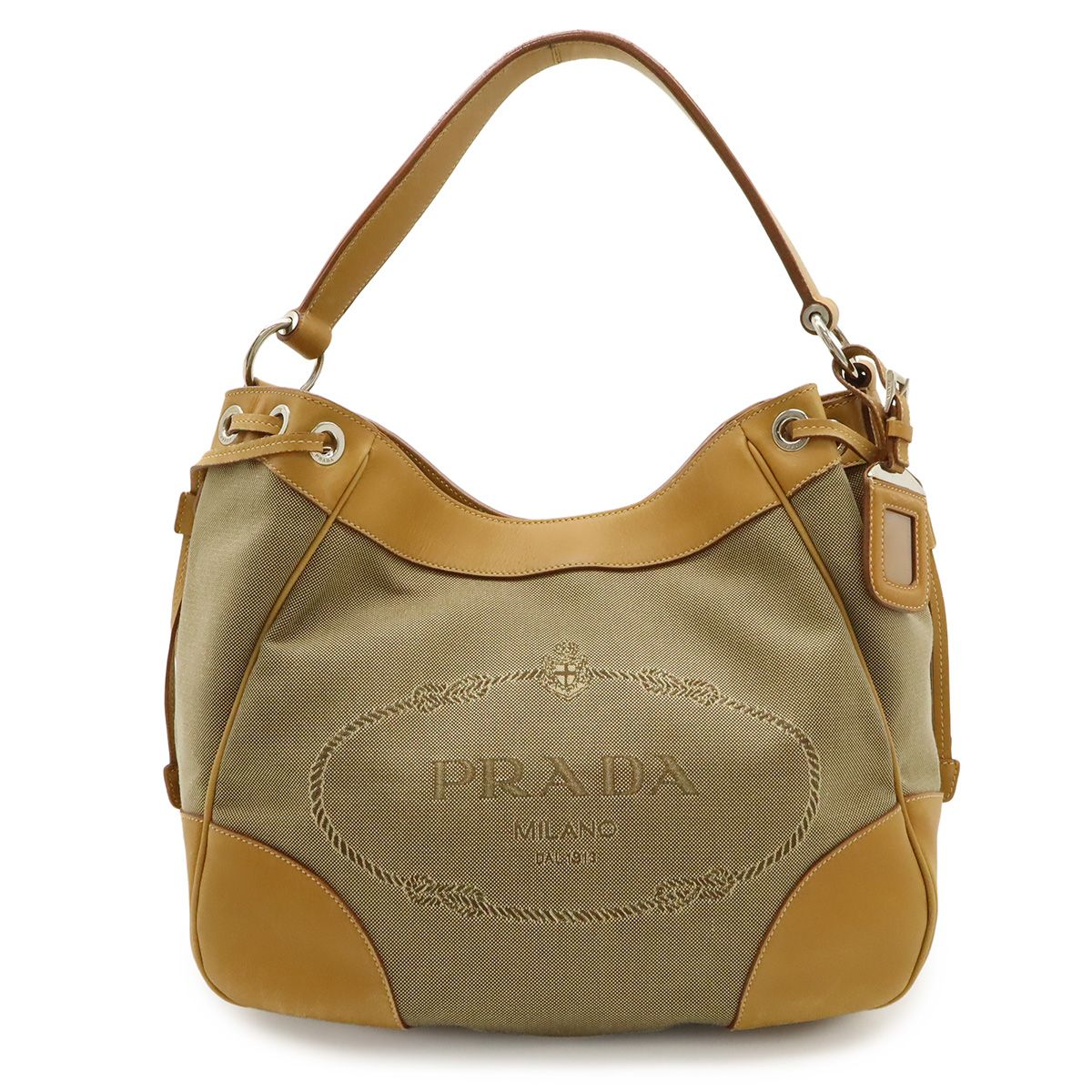 PRADA プラダ ロゴジャガード ショルダーバッグ ワンショルダー セミショルダー キャンバス レザー カーキベージュ ナチュラル BR3432