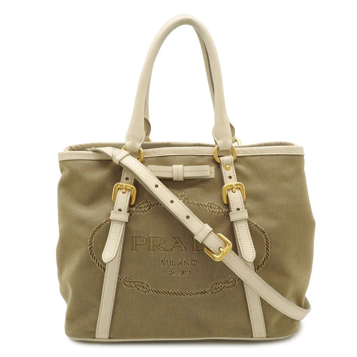 PRADA プラダ ロゴジャガード リボン トートバッグ ハンドバッグ 2WAY ショルダーバッグ 斜め掛け CORDA ベージュ TALCO アイボリー BN1841