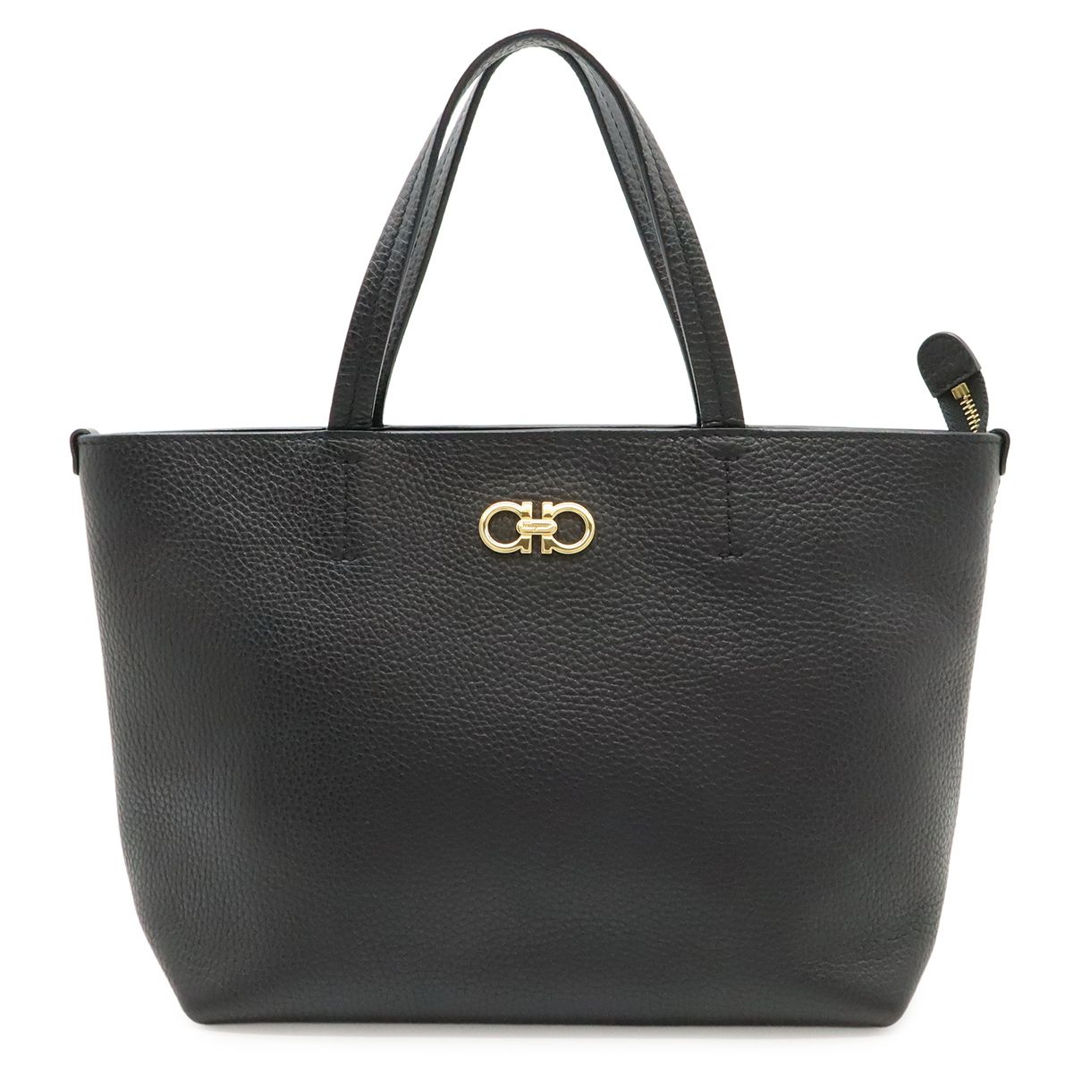 Salvatore Ferragamo サルヴァトーレ フェラガモ ガンチーニ トートバッグ ハンドバッグ レザー ブラック 黒 ゴールド金具 GU-21D764