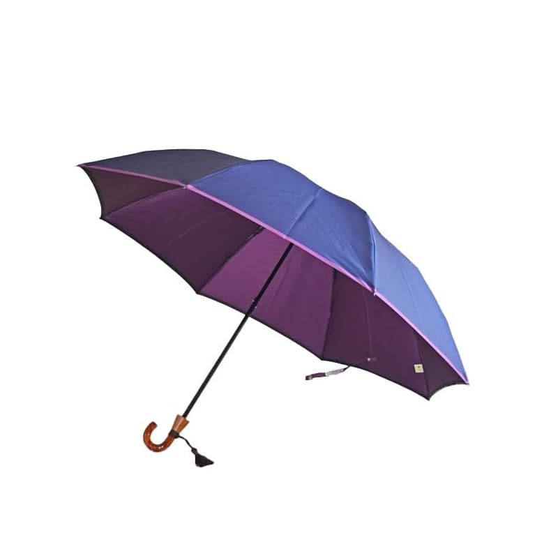 【新品】 日本製 かさね 折り 55ｃｍ 甲州織両面 無地 雨晴兼用 べっ甲風手元 ２段折りたたみ傘 小宮商店 (ネイビーＸパープル)