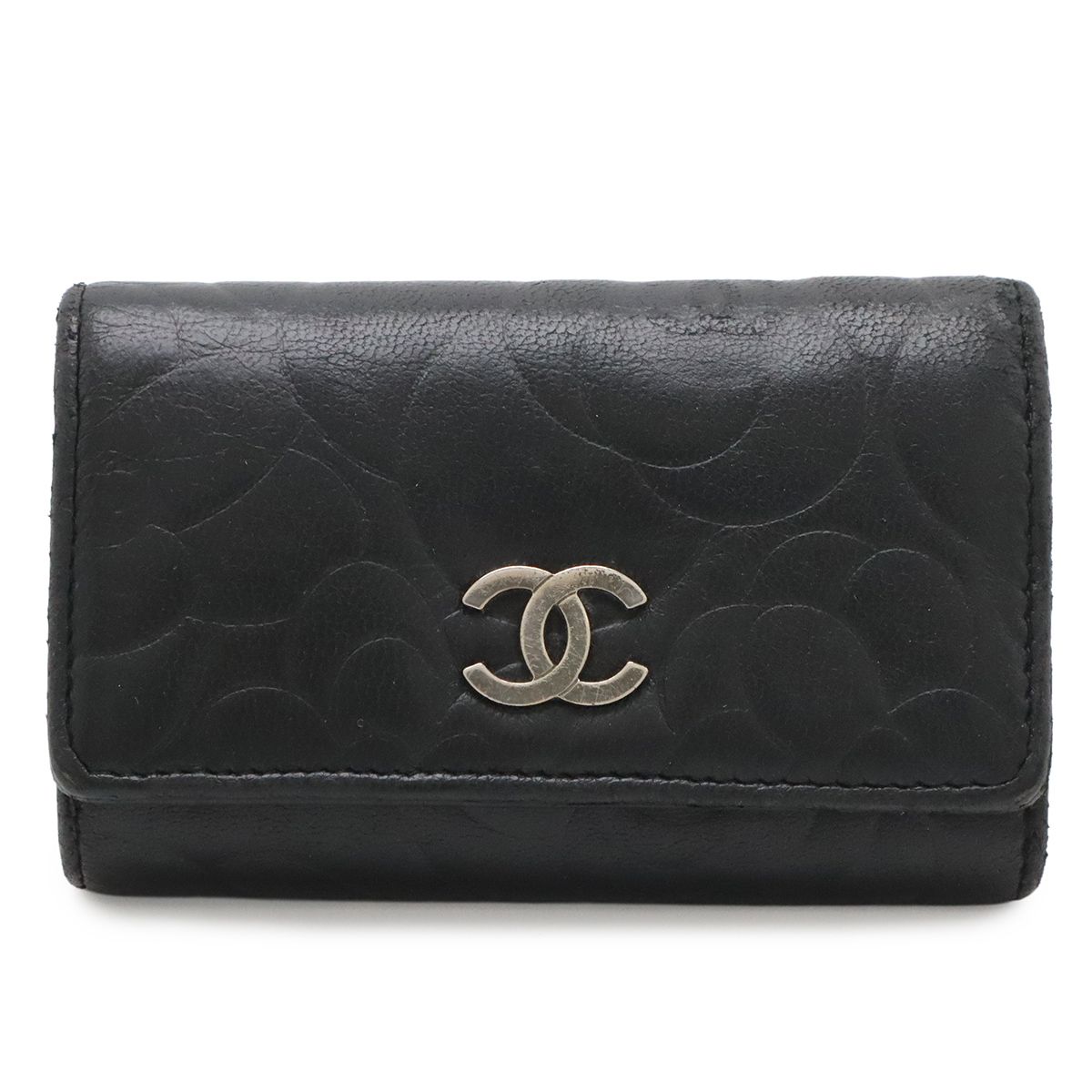 CHANEL シャネル カメリア ココマーク 6連キーケース レザー ブラック 黒 シルバー金具 A47436