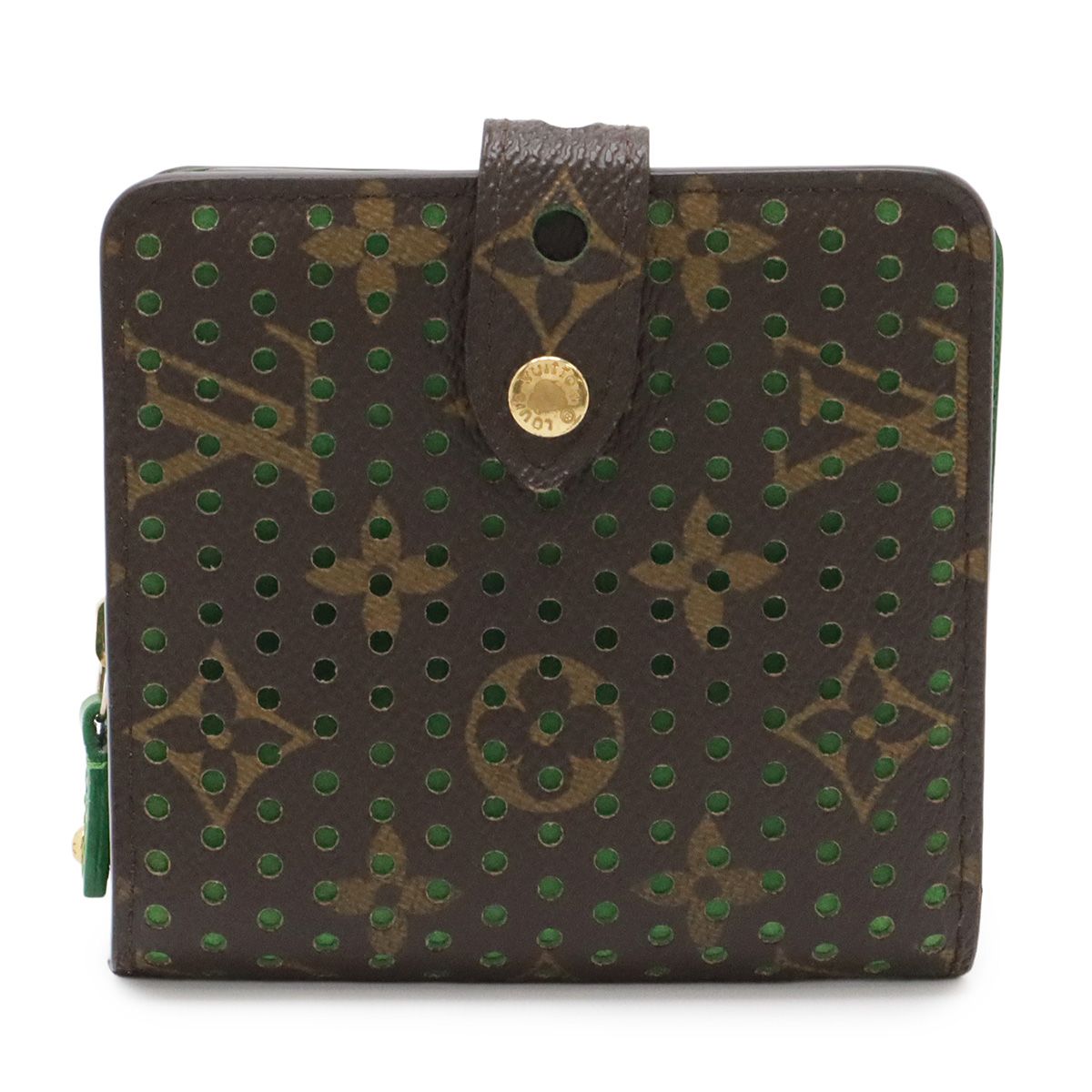 LOUIS VUITTON ルイ ヴィトン モノグラムペルフォ コンパクトジップ 2つ折財布 二つ折り財布 パンチング ヴェール 緑 グリーン M95218