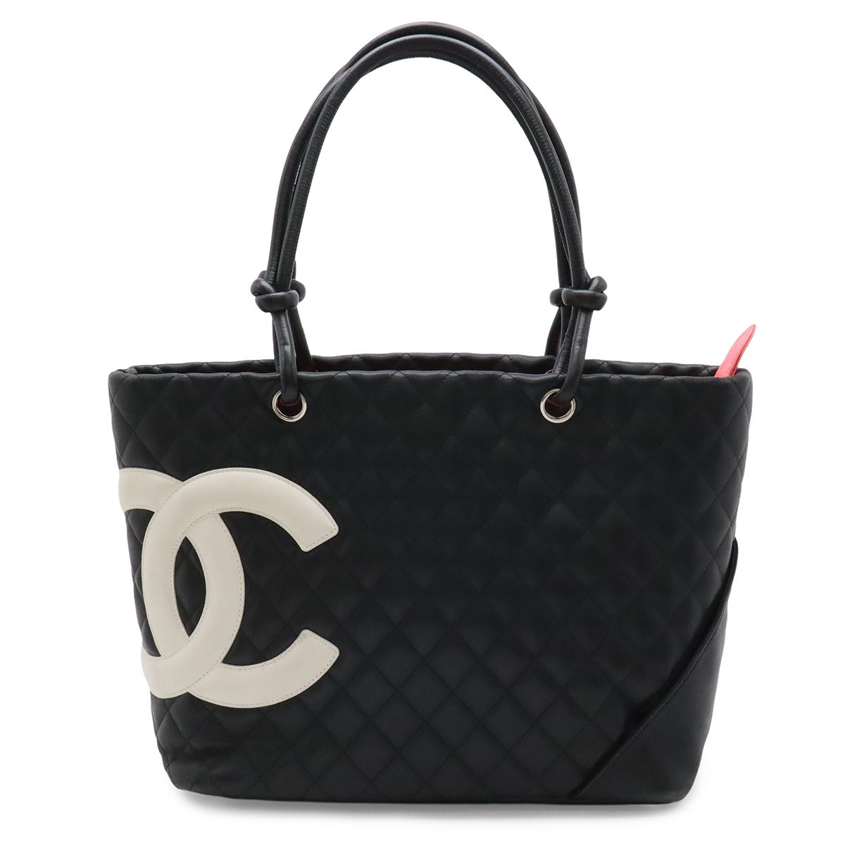 CHANEL シャネル カンボンライン ココマーク ラージトート ショルダーバッグ トートバッグ ソフトカーフ ブラック 黒 ピンク シルバー金具 A25169