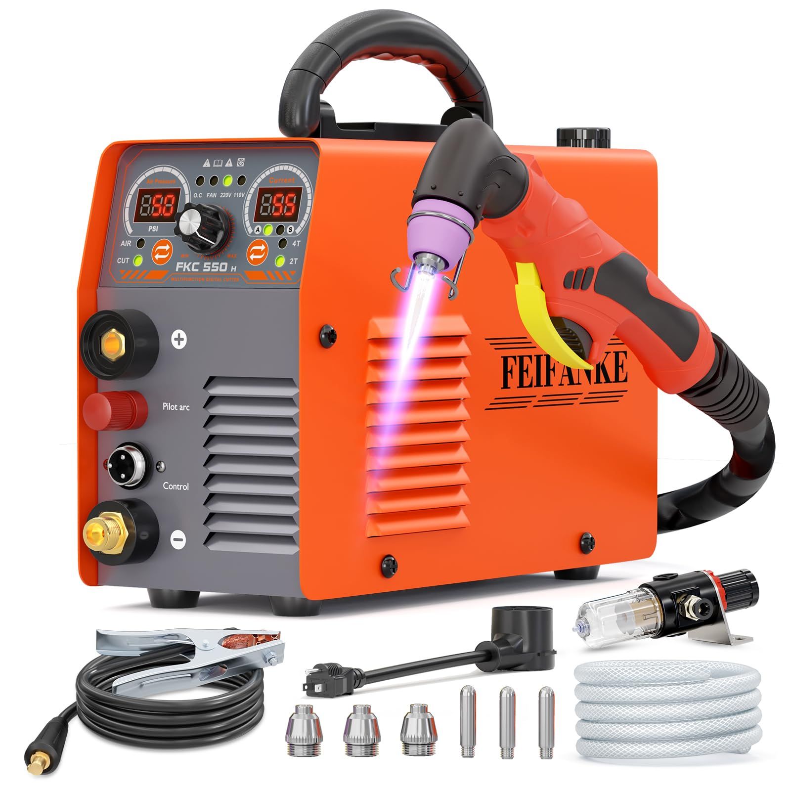 FEIFANKE プラズマ切断機 100V/200V兼用 最大切断厚18mm 55Amp プラズマカッター 非接触高周波エアカレント IGBT インバーター 2T/4T制御 ステンレス鋼、アルミニウム、銅の切断用/ 5aa179e9