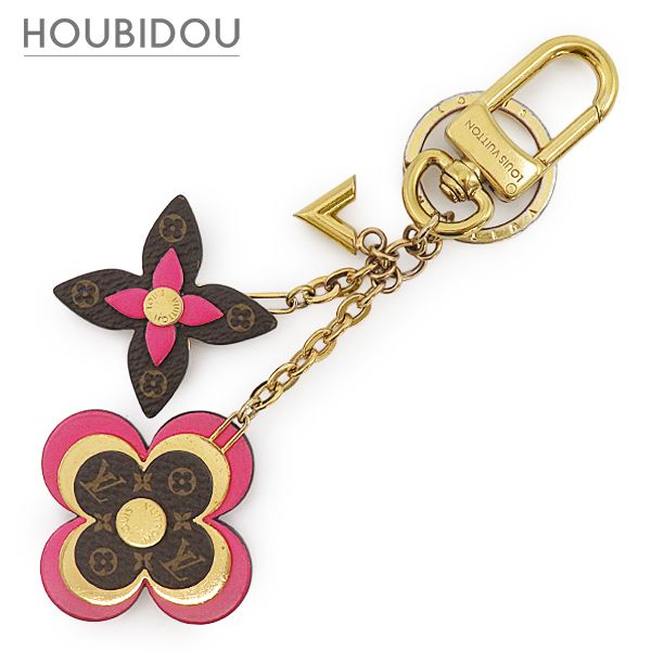 ルイヴィトン LOUIS VUITTON キーリング キーホルダー ブルーミング フラワー モノグラムキャンバス レザー メタル モノグラム×ピンク ゴールド金具 バッグチャーム 花 M63084 OB3274 【箱】【中古】
