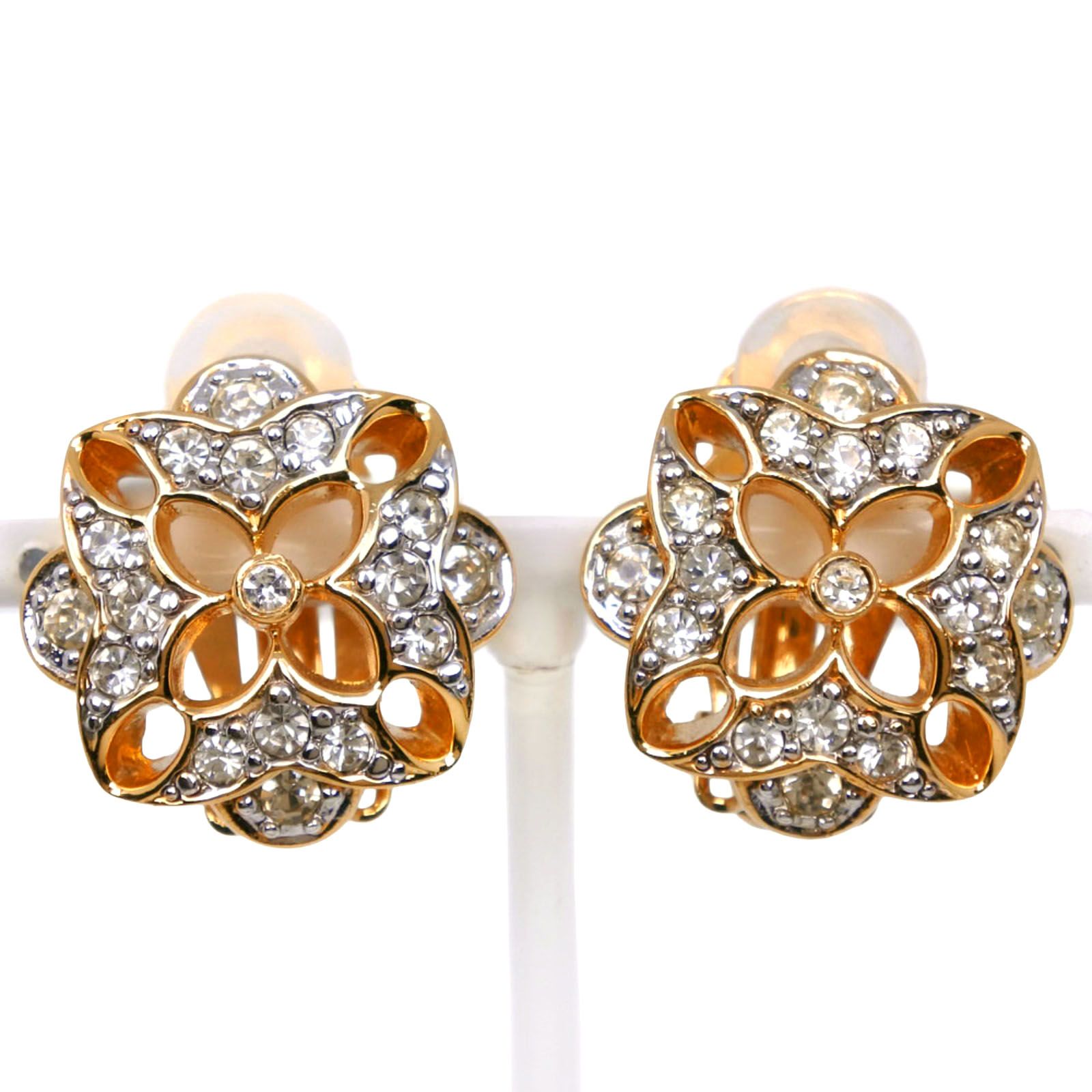 【NINA RICCI】ニナリッチ フラワー 金メッキ×ラインストーン レディース 12.8g イヤリング