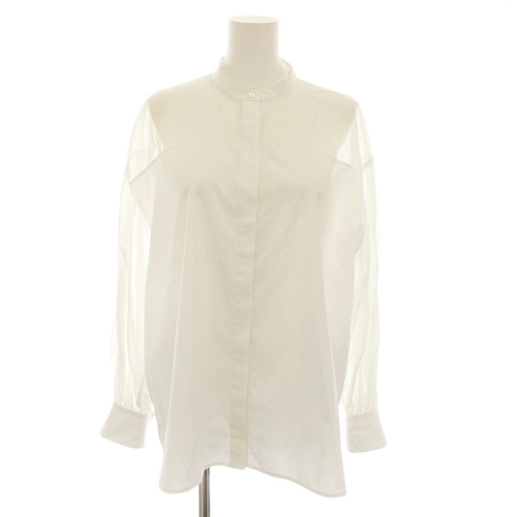 セオリーリュクス theory luxe 24AW リュクスコットンアヴェリアンオー LUXE COTTON ABELIAN O シャツ ブラウス バンドカラー 長袖 シアー 38 白 ホワイト 03-4308260-000-038 /YT