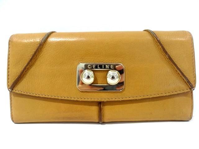 CELINE セリーヌ 長財布 ■ レザー 長財布 ロングウォレット ゴールド金具 ブラウン系 レディース □8E