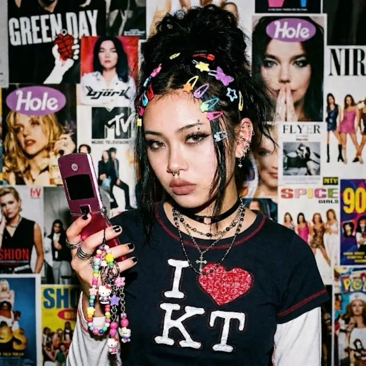 Y2K ヴィンテージ ハローキティ I LOVE KT レイヤード Tシャツ