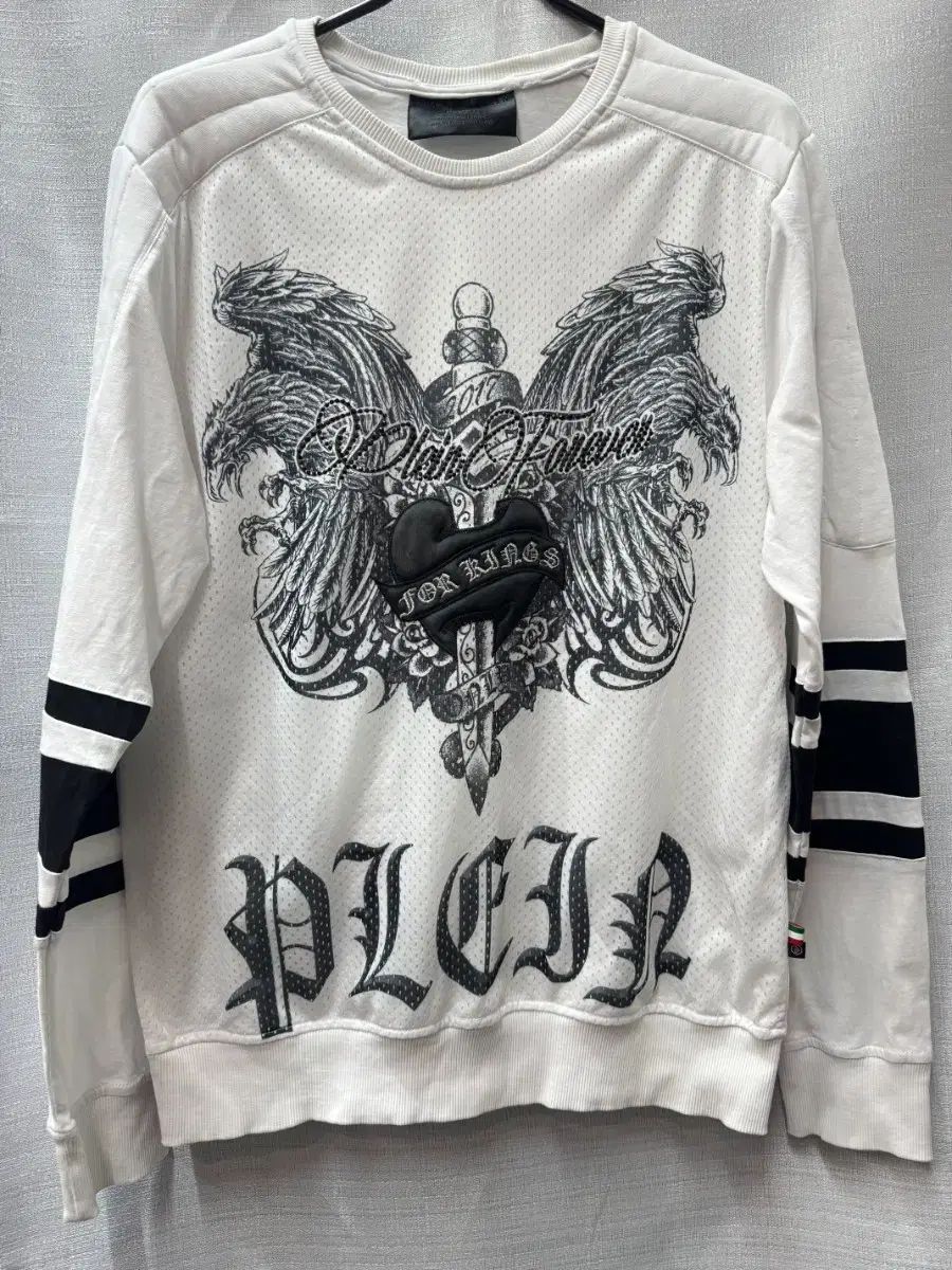 PHILIPP PLEIN (フィリッププレイン) オム メッシュ レイヤード ヴィンテージ デザインテープ ストーン グラフィック スウェット L (L)