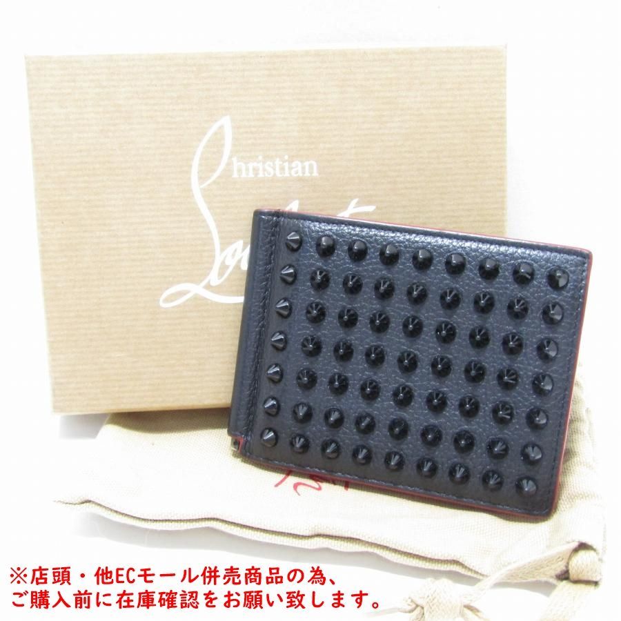※併売商品※◆中古◆Christian Louboutin【クリスチャンルブタン】パネトーネ マネークリップ付き 2つ折り札入れ レザー ブラック スタッズ メンズ　M1837
