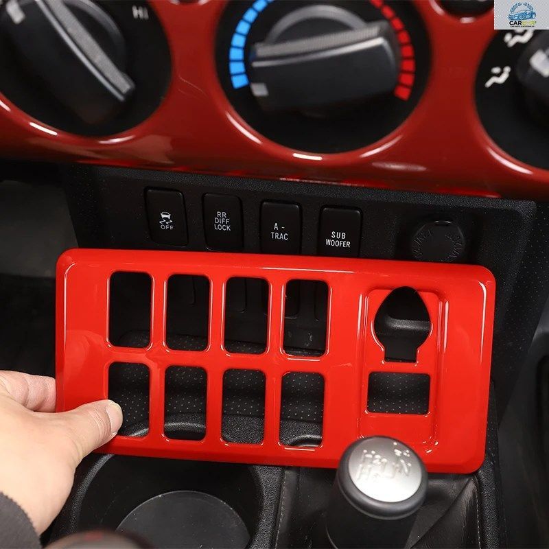 トヨタ FJクルーザー 2007-2021 左ハンドル車用 セントラルコントロールモードコントロールパネルステッカー ABS素材 レッド 車内アクセサ