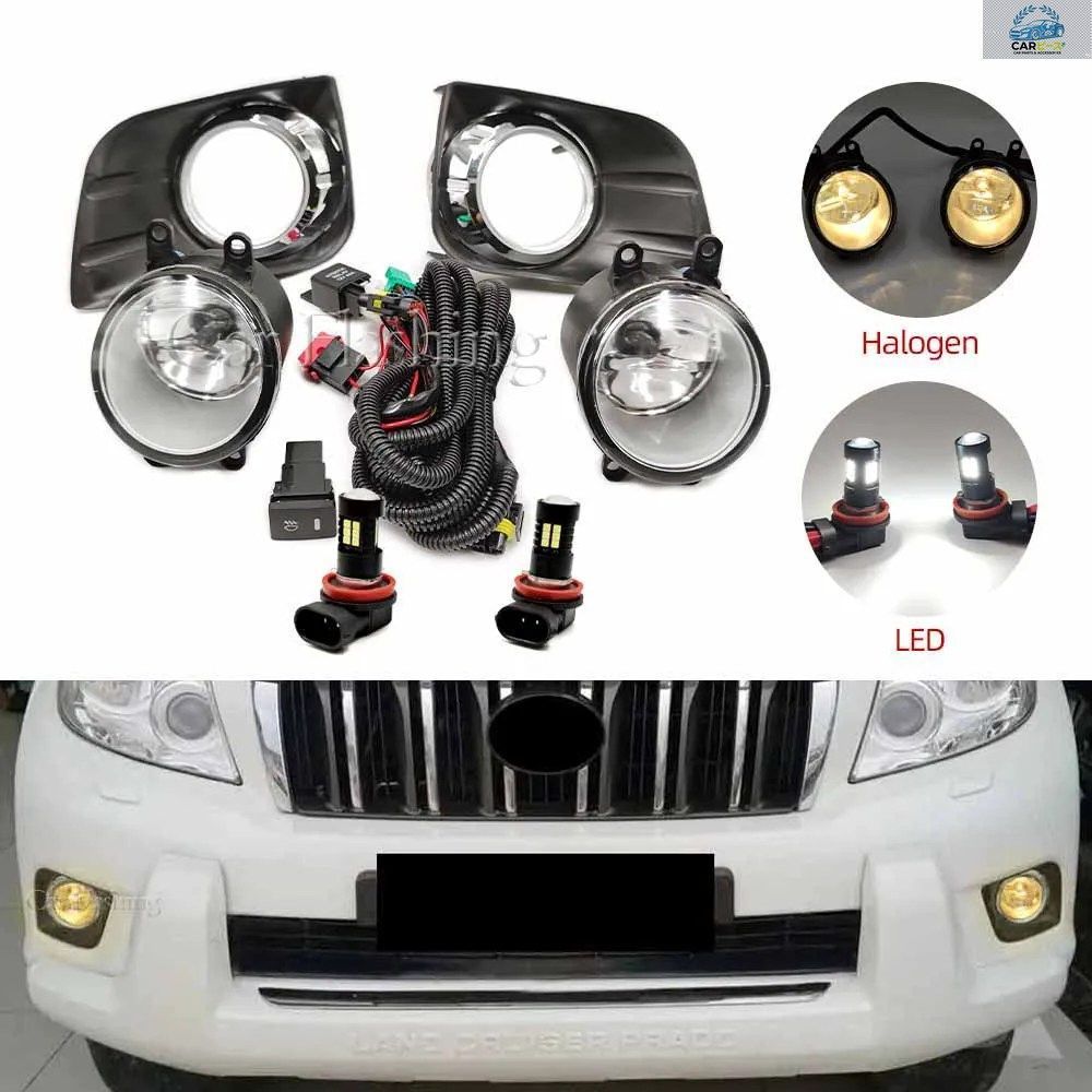 トヨタ ランドクルーザー プラド 150 FJ150 LC150 2010 2012 2013 用 LED フォグランプ クロームトリム ハーネス 配線カバー グリル