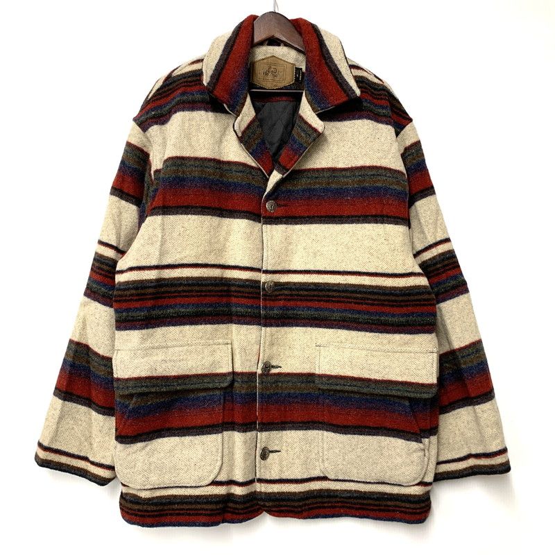 【中古品】 WOOLRICH ウールリッチ BORDER WOOL CHORE COAT ボーダー ウール チョア コート ジャケット USA製 【146-260608-as-15-izu】